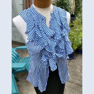 Blouse: Silk, blue/white stripes, sleeveless. Size 12 - by Ralph Lauren